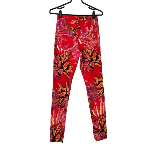 Versace for H&M Limited Edition Rare Red Pink Palm Trees Zip Ankle Skinny Pant 4 - Picture 7 of 7